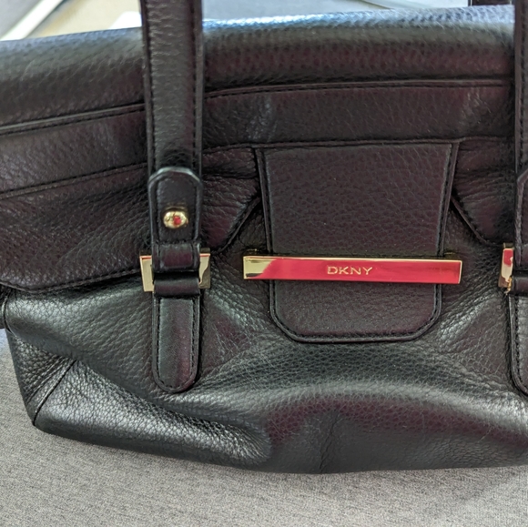 Black Satchel Style DKNY Leather Purse - Picture 5 of 6